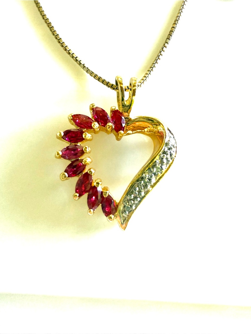 18kt Heart Pendant Necklace Ruby & Diamond 18kt gold over Sterling Silver 925